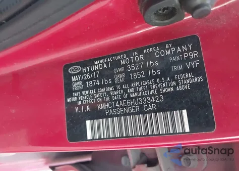 2017 Hyundai Accent Se z USA, uszkodzony, nr VIN KMHCT4AE6HU333423